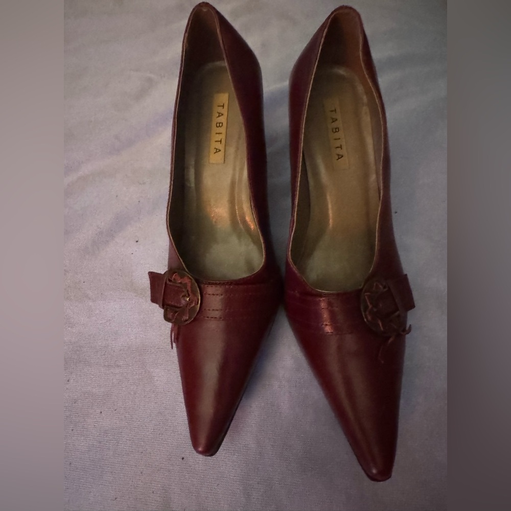 Tabitha Genuine Leather Burgundy Heels Women's Size 7.5 Made In Brazil Shoes NB